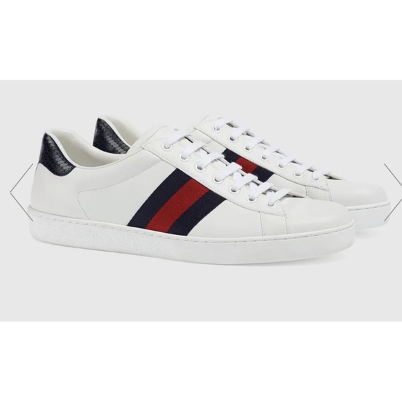 GUCCI UNISEX NEW ACE White Webbed Red Blue Sneakers M 35 1/2 6 USA W 7 W/RECEIPT - Picture 2 of 11
